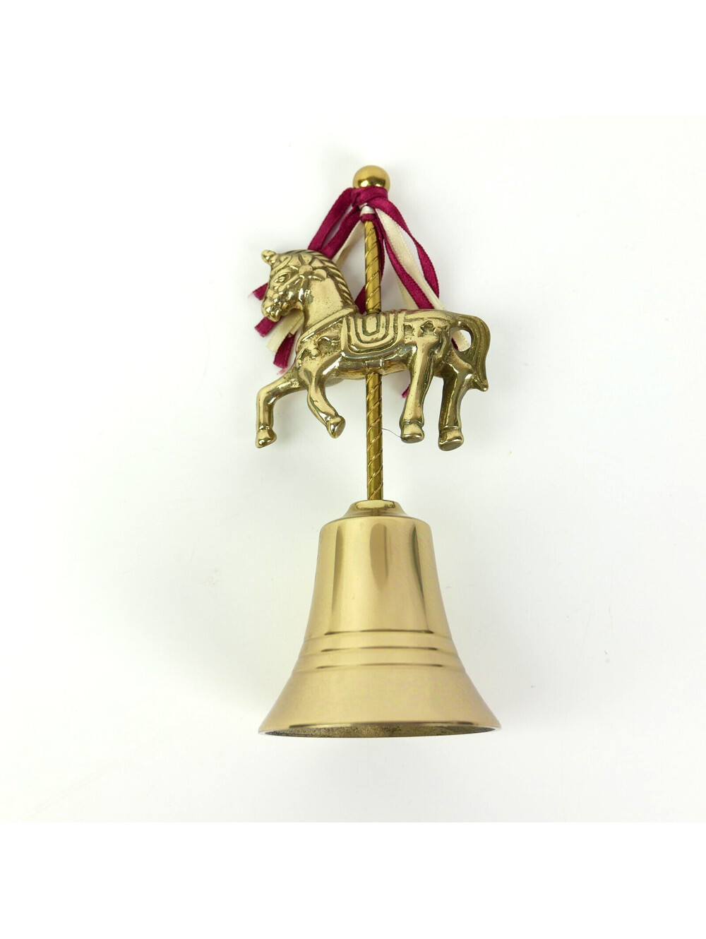 Vintage Avon Solid Brass Carousel Horse Bell Ribbons Merry Go Round Figure 5.5"